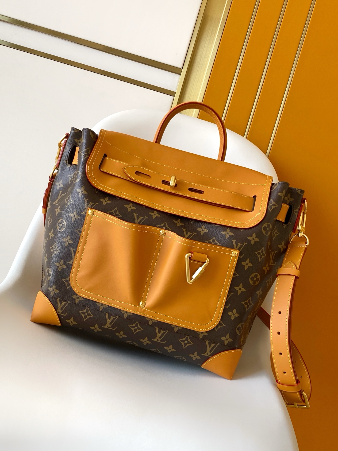 Louis Vuitton LV Side Trunk Handbag Premium Canvas Model M27438 Padlock Detail Daily Use Unisex
